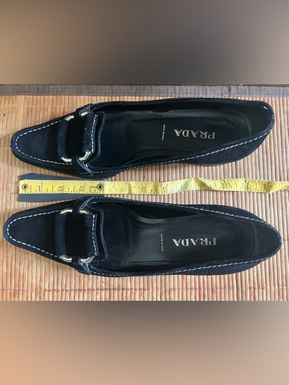 Prada Black Suede Loafers With Silver Tone Buckle Contrast Stitching Sz 36 Italy - Picture 13 of 16